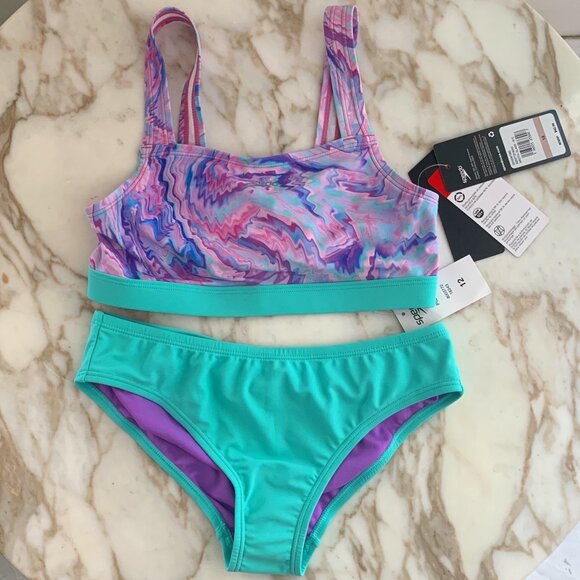 Speedo Girl's Sporty 2 Piece Swimsuit - NWT - Picture 1 of 5
